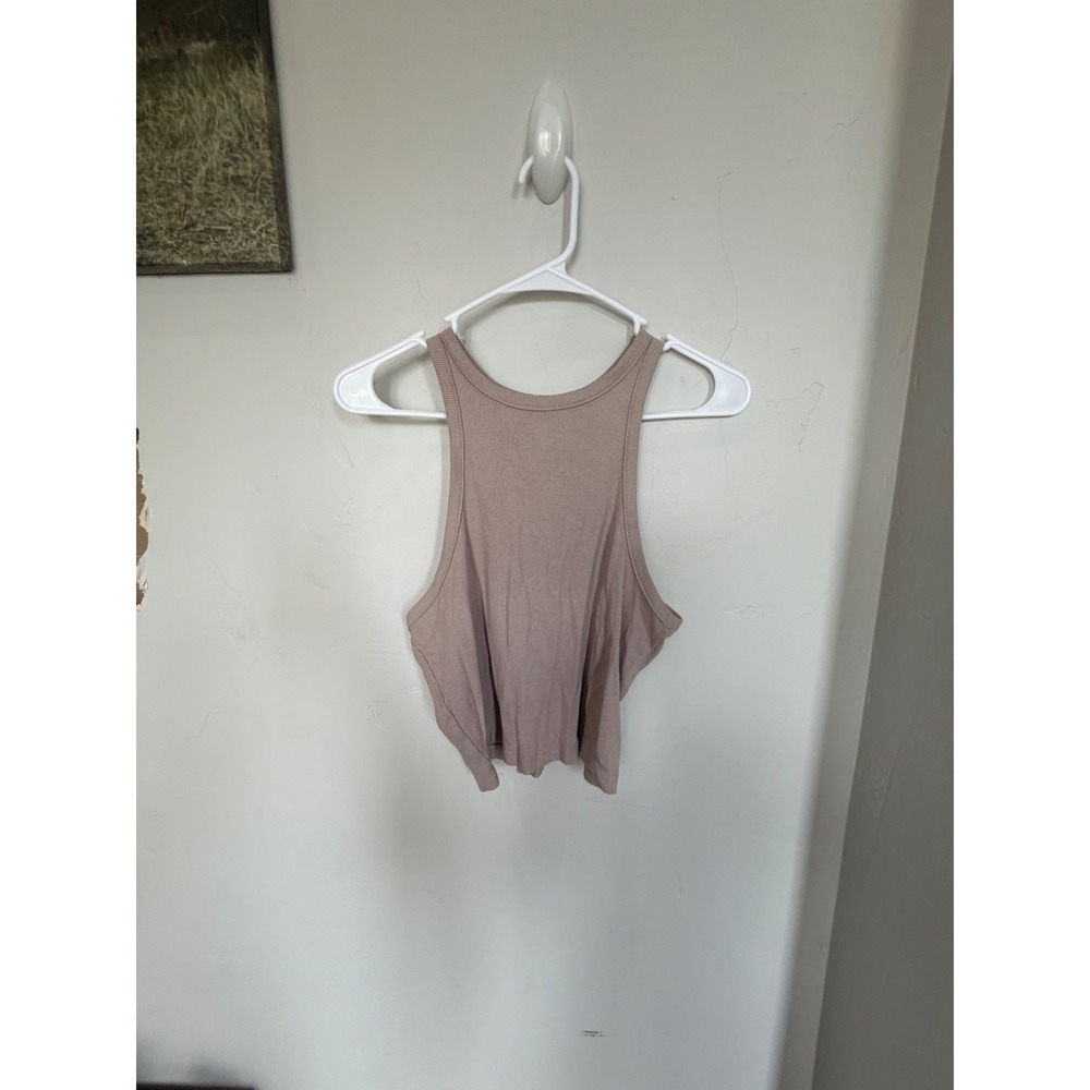 H&M Divided Womens Ribbed Racerback Crop Top Taupe Mauve High Neck Tank Size M‎